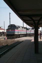 Amtrak train pulling into New London