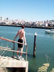 On the pier that juts out into the bay.