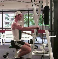 Working out in the hotel gym