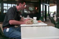 In the strip mall, passing time..