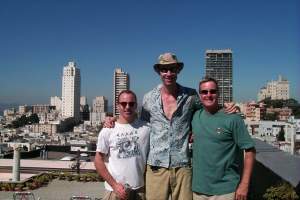 At the roof party with our hosts Jimmy and Hunter