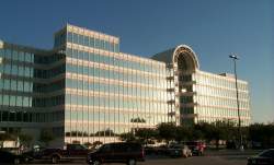 The Infomart - an ugly office building modeled after England's "Crystal Palace"