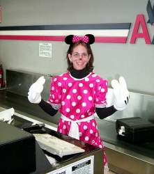 A festive American Airlines employee