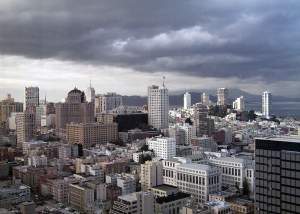 While I was at work on Friday, more storm clouds threatened the city with a lurid light.
