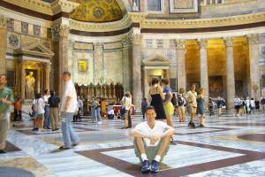Sitting on the floor of the Pantheon.