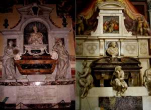 "In Santa Croce with no Baedeker." But Frommers to the rescue, on the left the tomb of Gallileo, and
on the right: Michelangelo.