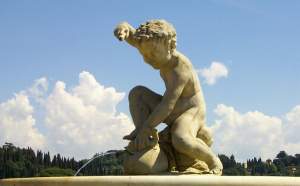 A fountain against a perfect sky