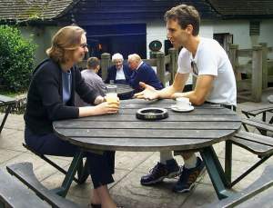 Having a drink with Kirstie in one of the oldest pubs in England (Cromwell stabled his horses here once!)