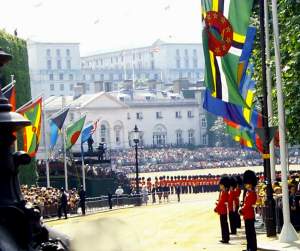 Horseguards Parade - with the crowds waiting for the queen and her Horseguards