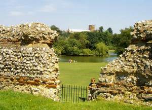 Our view of the Abbey, through a break in an 1800 year-old Roman wall. My Dad took this one.