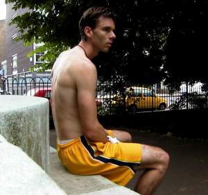 After running, resting on the plinth (spelling? I must either get a dictionary or start
using simpler words :) of the statue of Francis, Duke of Bedford. I'm not sure why he's here
instead of in the nearby Bedford Square.