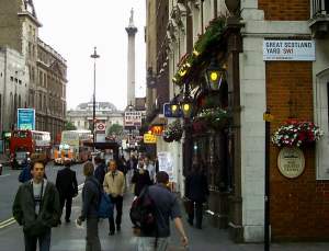 And back towards Trafalgar Square, with Nelson's cocked hat visible high in the sky at the very top of the column