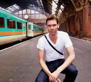 At St. Pancras, with its great arch of glass over the tracks.