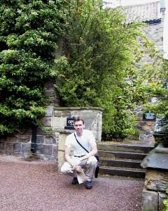 Outside Washington Old Hall in a light rain