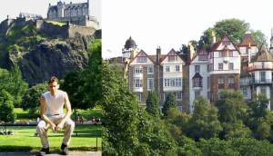 The castle, up on top of a rock, and other striking buildings up high on the same hill.