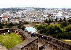 Looking out over higher ramparts of the castle, to the city below.