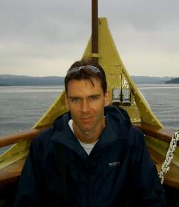 It looks like I'm on a rowing-boat doesn't it? I'm actually sitting in the very prow of the
steamer, Tern.