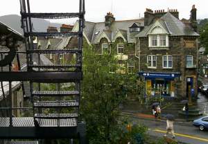 The morning view from my bedroom - the umbrellas are out.