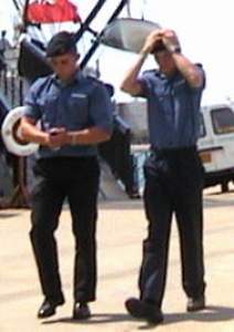 Two of a group of VERY cute (what I assumed to be) naval cadets.