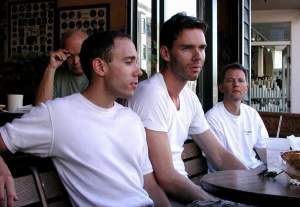 We're pretty much wiped out by the heat at this point. Amazingly, as we sat at this cafe on
Chestnut Street, my friend Hunter and his entourage pulled into the parking spot right
in front of us. Oh, if you're wondering who the guy on the right of the photo is - I haven't
any idea!