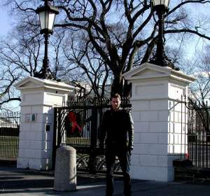 Outside the gate of the White House
