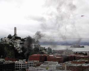 Your man on the spot picked up this fire on a nearby rooftop last weekend.
