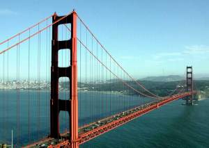 The typical tourist photo of the Golden Gate Bridge.