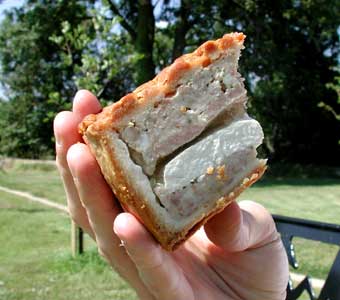 Chicken and ham pie. To be followed with double-gloucester cheese.