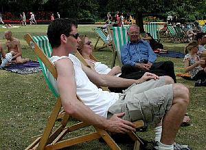 We escaped by renting deck-chairs and sitting in the shade next to the lake.