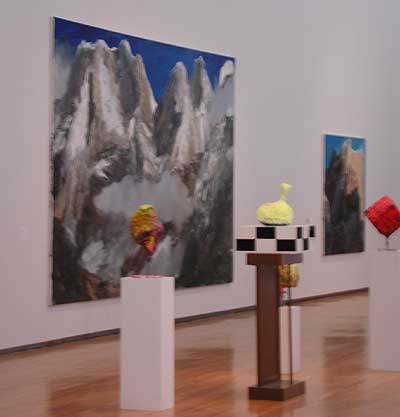 An illicit (hence out of focus) photo of one of the shows, which included some huge 30ft tall canvases
of mountain scenes by an Austrian named Herbert Brandl, which I rather liked.