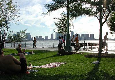 Hudson River Park in the West Village, late on a perfect Sunday afternoon