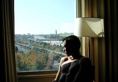 In the hotel, next morning, after another late night.