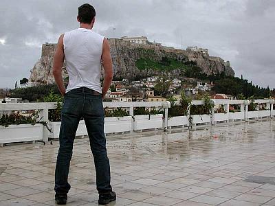 From the hotel roof, the Acropolis in the rain