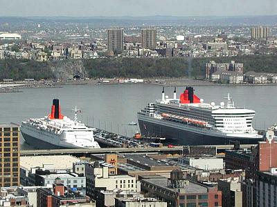 The QE2 and it's enormous younger sister, Mary, docked on the West Side