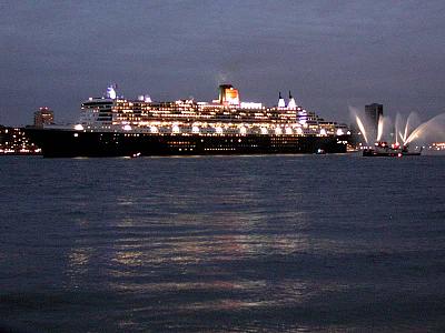 The QM2 sailing on its way to rendezvous with the QE2