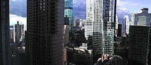 Stunning early evening light hitting the buildings around my hotel