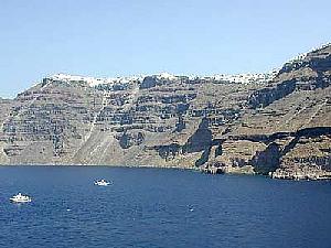First glimpse of Santorini, a magical white town perched on a high plateau