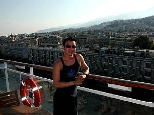 Ben on the deck of the Millenium on the morning we arrived in  Naples