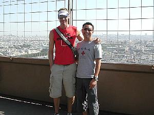 On the second level of the Eiffel Tower, the day we arrived in Paris