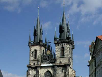 The disneyesque towers of the the Church of Our Lady Before Tyn