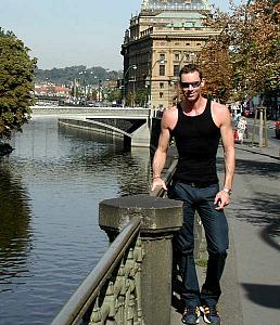 Walking along the river. On the right behind me is the National Theater