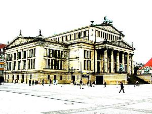 The Konzerthaus (symphony hall) in the Gendarmenmarkt. I tweaked it a bit and it came out looking like a drawing.