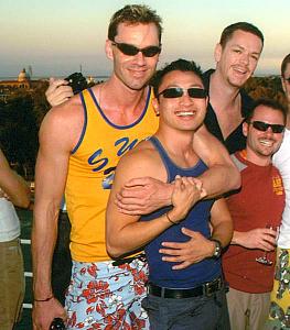 A great shot, by the official photographers, of me, Ben, Bill and Stefan as we sailed out of Venice at sunset.
